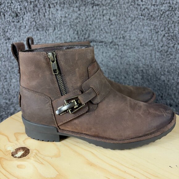 Ugg Boots Cheyne Women Size 5.5 Brown Leather Waterproof Wool Lined Ankle Bootie - Picture 3 of 9